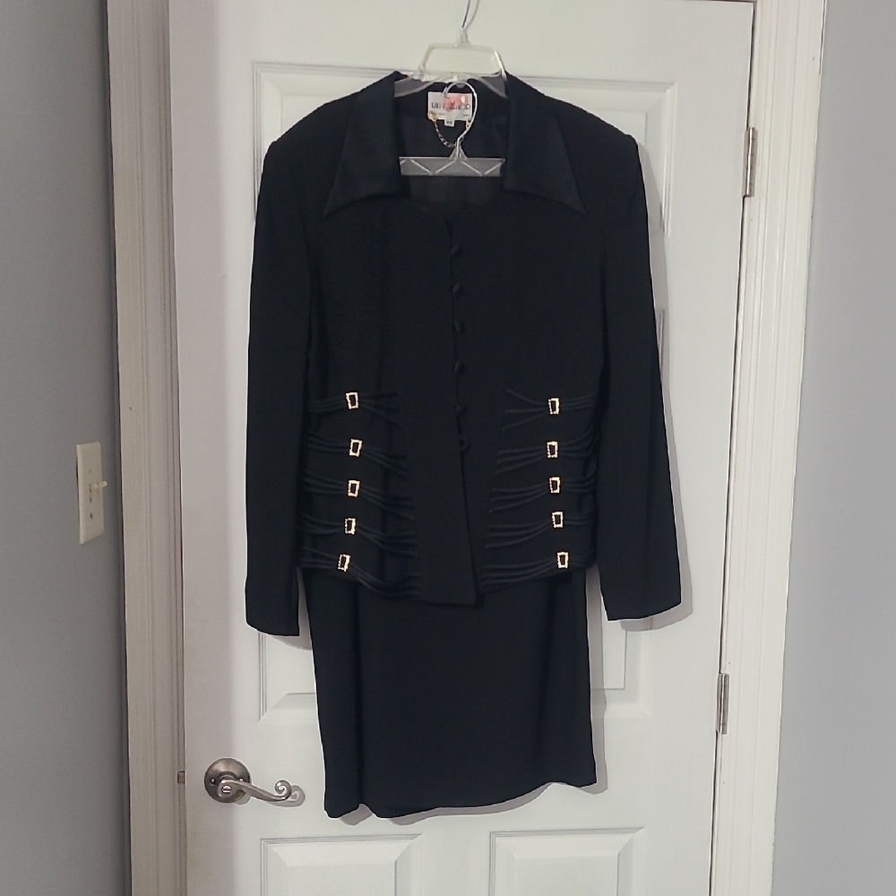 Classic Black Skirt Set with Gold Accent Buckles